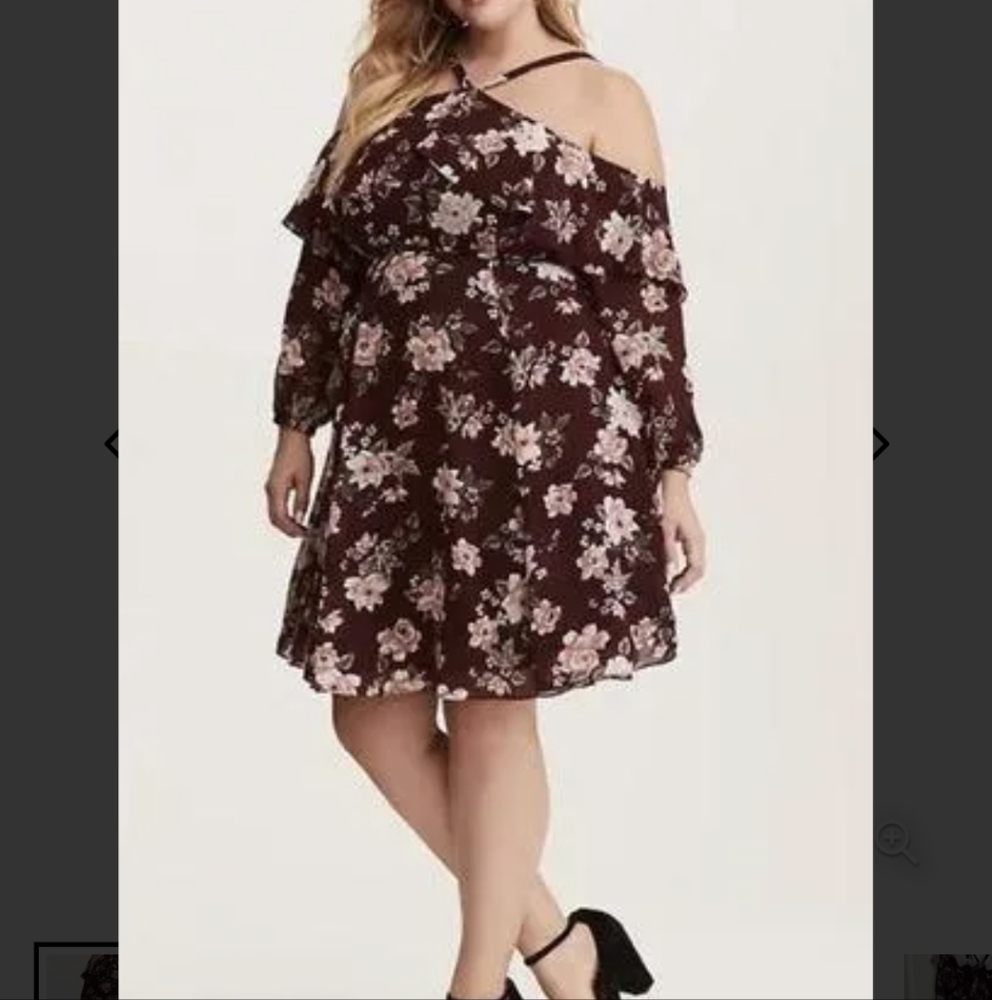 Torrid Dark Red Floral One-Shoulder Dress